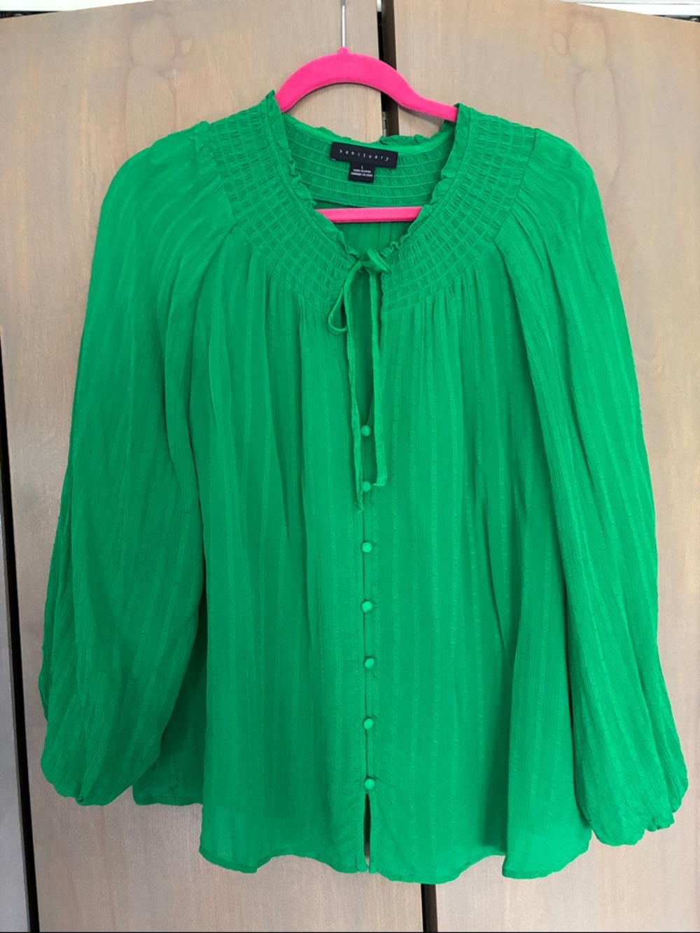 Sanctuary Emerald Green Smocked Yoke Peasant Blouse